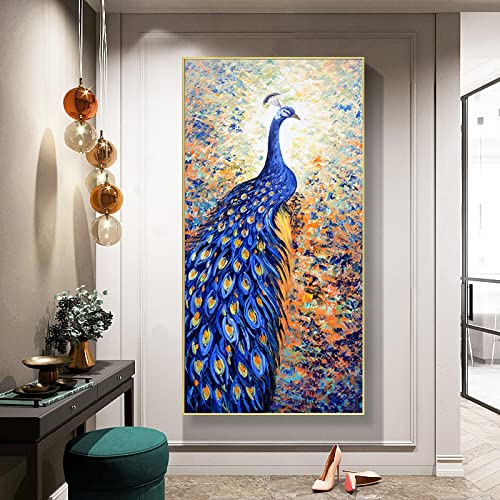 HOLEILUCK Modernes buntes Pfau-Gemälde auf Leinwand, abstrakte Wandkunst, Poster, Bilder für Wohnzimmer, groß, Dekoration, 85 x 145 cm (34 x 58 Zoll), Ohne Rahmen von HOLEILUCK