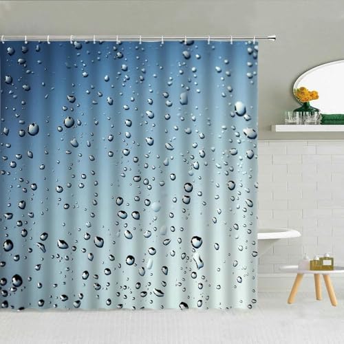 HOLEILUCK Regentropfen-Blasen-Duschvorhang, Wassertropfen, Blauer Hintergrund, Badezimmer-Dekor, Moderne wasserdichte Stoffvorhänge, 3D-Duschvorhang, 220 x 180 cm/B x L von HOLEILUCK