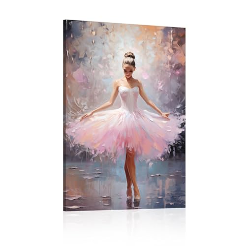HOLEILUCK Rosa Ballerina-Bilder, Wanddekoration, gerahmt, Ballett-Kunstdrucke, abstrakte Wandkunst – Ballerina-Wandkunst für Mädchenzimmer, 85 x 130 cm, mit Rahmen von HOLEILUCK