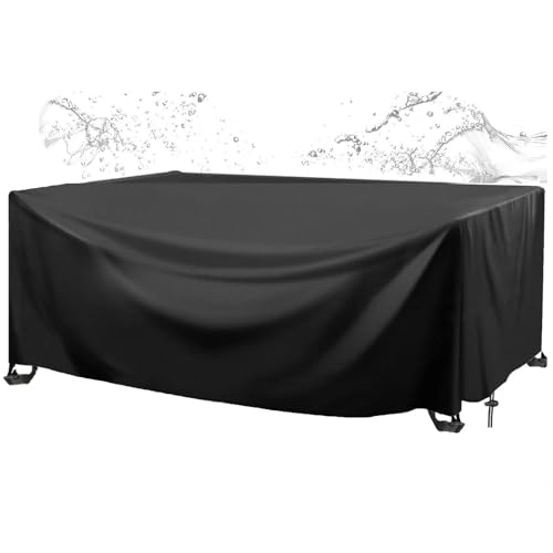 HOLEILUCK Schutzhülle Für Gartenmöbel Abdeckungen Für Gartenmöbel 325x185x80cm Abdeckplane Gartentisch Verbessertes Schwerlast 600d Oxford Gewebe Abdeckung Gartenmöbel Winterfest Multi-größe -Schwarz von HOLEILUCK