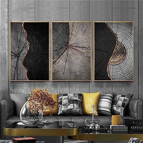 HOLEILUCK Schwarz-Weiß-Gold-Grün-Holz-Marmor-Wandkunstbild, abstrakter Luxusdruck, minimalistisches Leinwandgemälde für die Inneneinrichtung, 70 x 105 cm/28 x 41 Zoll x 3 Stück, ungerahmt von HOLEILUCK