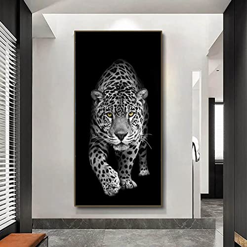 HOLEILUCK Schwarz-weißer Leopard-Wildtier-Leinwandgemälde, Wandkunstbild für Wohnzimmer, großformatige dekorative Drucke für zu Hause, 80 x 160 cm/31 x 63 Zoll, ungerahmt von HOLEILUCK