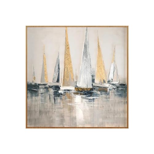 HOLEILUCK Segeln Gold und Silber Meer Wohnzimmer Eingang Flur abstrakte Wandkunst Drucke Decora Art Bilder 90 x 90 cm/35 x 35 Zoll Ohne Rahmen von HOLEILUCK