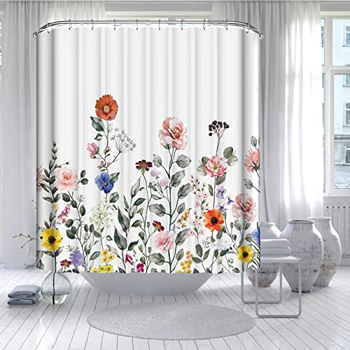 HOLEILUCK Wasserfarbener Blumen-Badezimmervorhang Flora-bedruckter Duschvorhang, wasserdichter Polyester-Badevorhang für Badezimmerdekoration, 135 x 185 cm （WxH） von HOLEILUCK