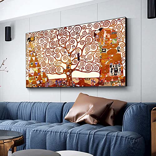 Klimt Classic Prints Baum des Lebens Kuss Leinwand Gemälde Abstrakte Kunst Schwarz gerahmte Drucke Bild für Wohnzimmerdekoration 90x180cm/35x71in Schwarzer Rahmen von HOLEILUCK