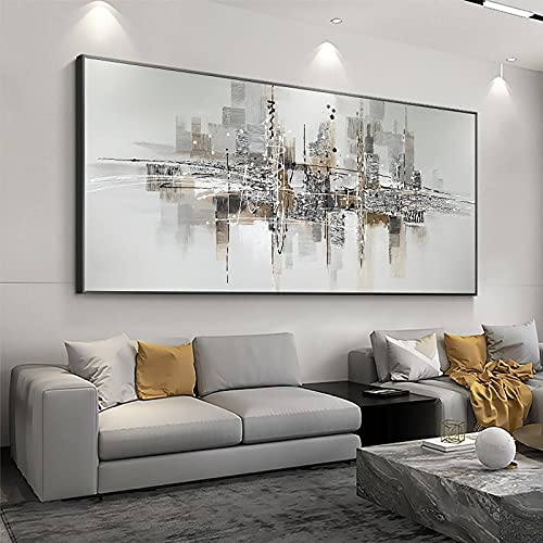 Leinwandmalerei Graue abstrakte Bilder Schwarz-Weiß-Kunst Modernes großes Kunstwerk Übergroße Wandkunst Wohnzimmerdekoration 23,62 x 53,15 Zoll (60 x 135 cm) mit Rahmen von HOLEILUCK