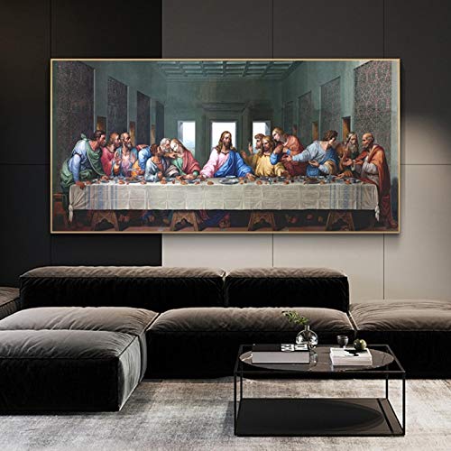 Leonardo da Vinci – Letztes Abendmahl, Leinwandgemälde, Wandkunst, große Drucke, berühmte Kunst, Jesus-Wandbild, Heimdekoration, 95 x 198 cm, mit goldenem Rahmen von HOLEILUCK
