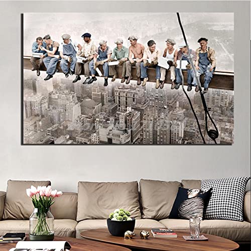 Lunch Atop a Skyscraper Poster New York Farbe Leinwand Wand Kunstdruck Kunst Gemälde für Wohnzimmer Wohnkultur 60x103cm/24x41in Mit Rahmen von HOLEILUCK