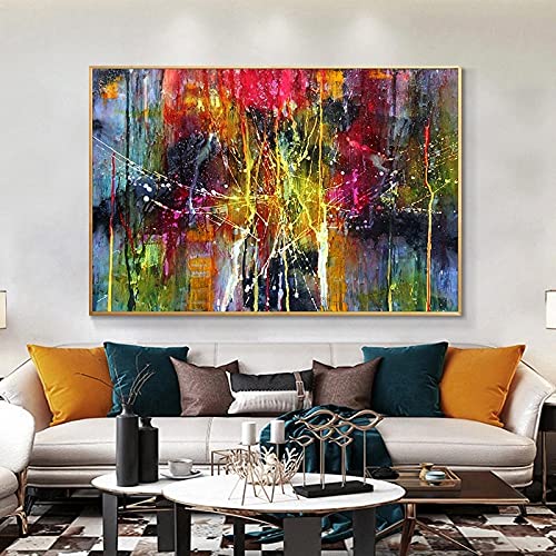Moderne Wandbilder auf Leinwand, Poster und Drucke, bunte abstrakte Kunst, Gemälde, Wandbilder auf Leinwand für Wohnzimmerdekoration, 90 x 142 cm (35,4 x 55,9 Zoll) mit Rahmen von HOLEILUCK