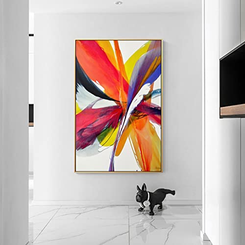 Modernes abstraktes Aquarell auf Leinwand, Gemälde, Poster und Drucke, Blau, Gelb, Feder, Dekoration, Bild für Wohnzimmer, 65 x 90 cm (26 x 36 Zoll), Ohne Rahmen von HOLEILUCK