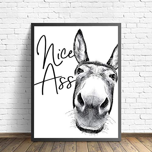 HOLEILUCK Nice Ass Zitat Lustiges Schild Esel Poster Schwarz Weiß Wandkunst Leinwand Gemälde Bilder Drucke für Toilette Badezimmer Dekor 45x60cm(18x24in) Ohne Rahmen von HOLEILUCK