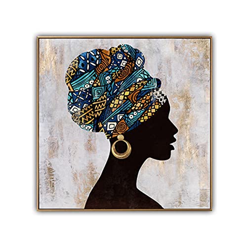 Retro Afrikanische Frau Portrait Gemälde Leinwand Kunstdrucke und Poster Wandkunst Bilder für Wohnzimmer Hoom Decor Wandbilder 60x60cm (24x24in) Ohne Rahmen von HOLEILUCK