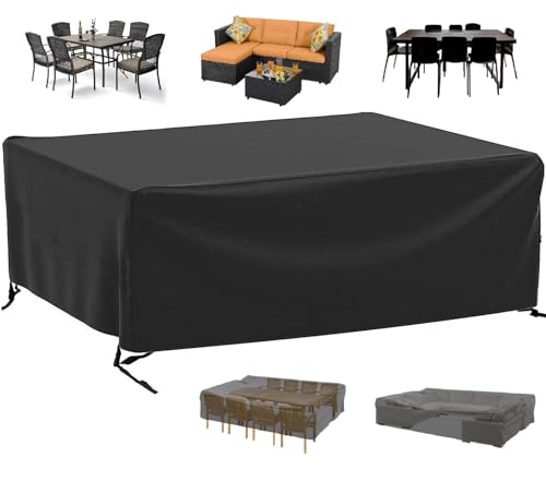 Schutzhülle Für Gartenmöbel,Terrassenmöbel Abdeckung 345x180x100cm/LxWxH Gartenmöbel Abdeckung Winterfest,Tisch Abdeckung Outdoor 420d Oxford Plane Für Gartentisch Möbelsets Terrassenmöbel-Schwarz von HOLEILUCK