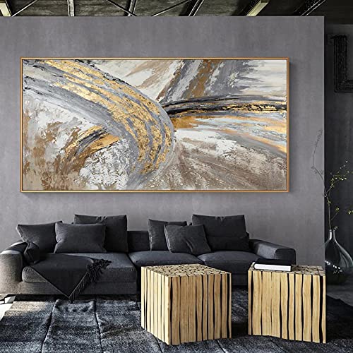 Übergroße Kunstwerke für Wände Abstrakte goldene Kunst Wandbilder für Wohnzimmer Leinwand Gemälde Wohnkultur Drucke Vintage 70x145cm/28x57in Mit Rahmen von HOLEILUCK