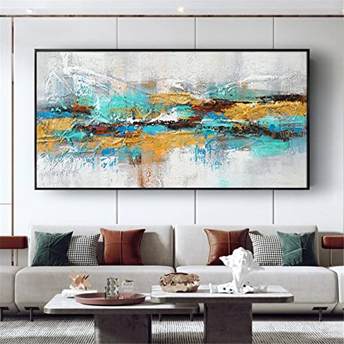 Wandkunstbild, gespannt und gerahmt, zeitgenössische Wandbilder, riesige abstrakte blaue Wolkenlandschaft für Wohnzimmer, Schlafzimmer, Dekoration, 85 x 145 cm (34 x 58 Zoll) mit Rahmen von HOLEILUCK