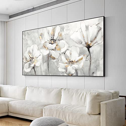 White Flower Abstract on Canvas Prints Canvas Painting Big Size Wall Art Picture for Living Room Decor Canvas Picture 31.50x72.83in(80x185cm) mit Rahmen von HOLEILUCK