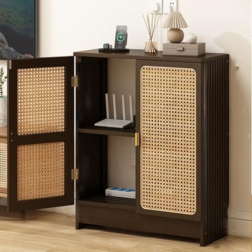 HOLGVE WLAN Router Aufbewahrungsbox Chrank, Rattan-Router Schrank mit Verstellbaren Einlegeböden, Abdeckung von Schaltkästen, Kabel Verstecken Box(Walnut,70 * 70cm/27.6 * 27.6in) von HOLGVE