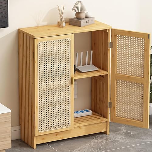 HOLGVE WLAN Router Aufbewahrungsbox Chrank, Rattan-Router Schrank mit Verstellbaren Einlegeböden, Abdeckung von Schaltkästen, Kabel Verstecken Box(Wood,60 * 70cm/23.6 * 27.6in) von HOLGVE