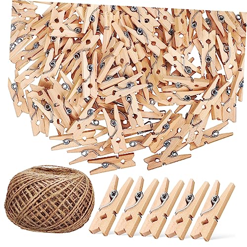 HOLIDYOYO 1 Rolle Garnklammer-Set natürliche Schnur Jute Bastelschnur Makramee-Schnur rustikal bastel bastelklammern Bindfäden-Blumenset gedrehtes Hanfseil Geschenkschnur Holz von HOLIDYOYO