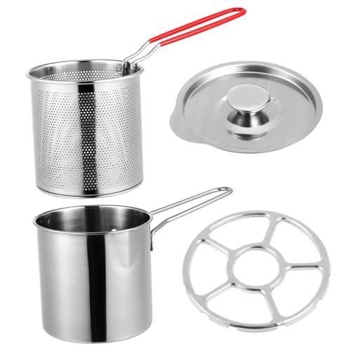 HOLIDYOYO 1 Satz Fritteuse mit Frittierkorb Mini Frittiertopf mit Silikon Griff Deckel Küchenfritteuse für Vielseitige Anwendungen für Einfache und Komplexe Gerichte von HOLIDYOYO