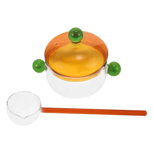 HOLIDYOYO Ergonomischer Glas-schmortopf Mit Deckel 1 Set Hohe Borosilikatglasschüssel Mit Löffel Für Die Mikrowelle von HOLIDYOYO