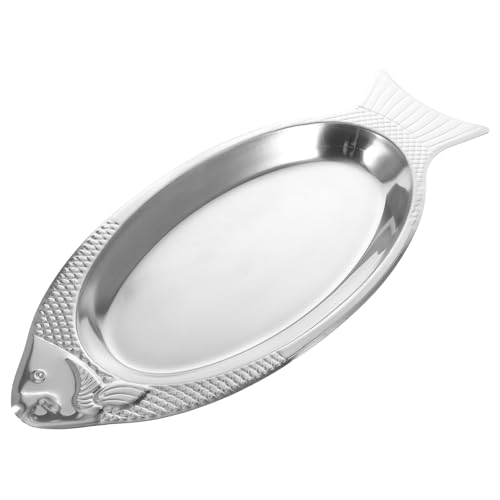 HOLIDYOYO 1 Stück Fischplatte Fischdampfgarer Party Schlüssel Weiße Teller Fischdämpfplatte Teller Für Fisch Klein Fisch Servierpfanne Servierplatte in Fischform Tief Rostfreier Stahl Silver von HOLIDYOYO