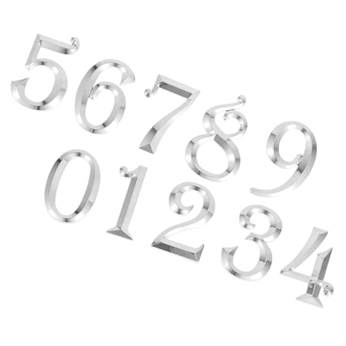 HOLIDYOYO 10 Stück Abs Türnummern Selbstklebend Elektroplattiert Silber Hausnummernschild für Haustür Briefkasten Wand DIY Dekoration Langlebig Sichtbare Nummern von HOLIDYOYO