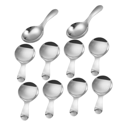 HOLIDYOYO 10 Stück Teiliges Edelstahl Dessertlöffel mit Kurzem Griff Kleine Runde Löffel für Eiscreme Kaffee Zucker und Gewürze Robust Ergonomisch Geformt für Präzises Portionieren von HOLIDYOYO