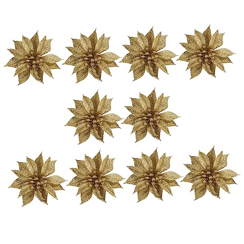 HOLIDYOYO 12stücke Weihnachtsblumen Dekoration Glitzernde Stoffblumen Für Weihnachtsbaum Türen Und Fenster Festliche Heimdekoration Gold von HOLIDYOYO