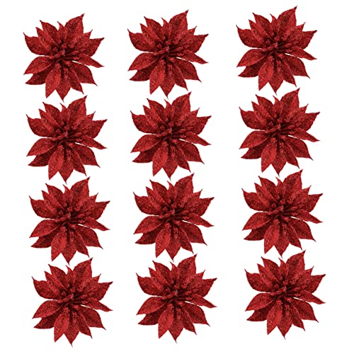 HOLIDYOYO 12stücke Weihnachtsblumen Glitzernde Weihnachtsbaum-Dekoration Flexiblem Material Für Festliche Anlässe Und Wohnraumgestaltung von HOLIDYOYO