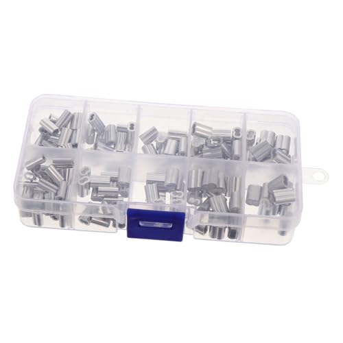 HOLIDYOYO 150Stücke Aluminium Crimphülsen für Draht und Kabel Robuste Doppelrohr Ferrulen Leicht und Tragbar für Angelschnurverbinder und Kabelverbindungen von HOLIDYOYO