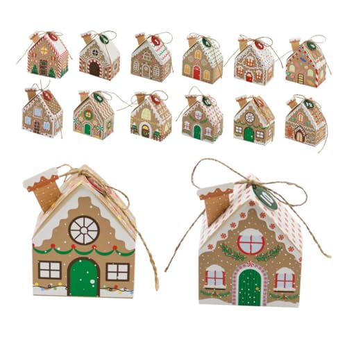 HOLIDYOYO 24 Stück Weihnachts -advents -geschenkbox Kisten in Hausform Festliche Kekstboxen Urlaub Keksdosen Ereignisbevorzugung Boxen Festliche Leckerliboxen Aufbewahrungsboxen Hanfseil von HOLIDYOYO