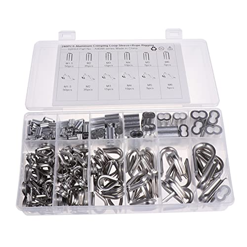 HOLIDYOYO 240 Stück Teiliges Set aus Aluminium Doppelrohrklemmen und Thimbles für Drahtseil Anwendungen für Hundeleinen Wäscheleinen und Industrielle Anwendungen HOLIDYOYO 240 Stück Teiliges Set aus Aluminium Doppelrohrklemmen und Thimbles für Drahtseil Anwendungen für Hundeleinen Wäscheleinen und Industrielle Anwendungen von HOLIDYOYO