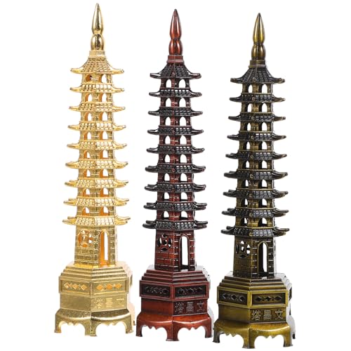 HOLIDYOYO 3 Stück Feng Shui Legierung Antike Pagode 9 Ebenen Wenchang Turm Statue Chinesische Pagode Modell Messing Pagode Nachbildung Für Büro Zuhause Schreibtisch Locken Karriere von HOLIDYOYO