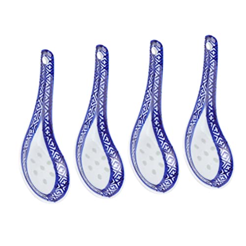 HOLIDYOYO 4 Stück Delikater Keramischer Suppenlöffel Multifunktional für Haushalt Elegant Gestaltet Robustes Porzellan für Suppe Brei und Dessert Einfache Handhabung Klassische Blaue Muster von HOLIDYOYO