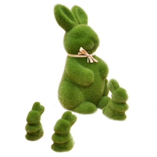 HOLIDYOYO 4 Stück Ostermooshasen Kunstrasen Graskaninchen Künstliches Grünes Moos Bedecktes Kaninchen Osterhasendekorationen Für Ostern Feengarten Mikrolandschaft DIY Handwerk von HOLIDYOYO