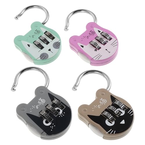 HOLIDYOYO 4 Stück Teiliges Kombinationsschloss Praktische Vorhängeschlösser für Gepäck Schränke Schließfächer Mini Zahlenschloss mit Stelligem Code für Reisen und Zuhause Vier Niedlichen von HOLIDYOYO