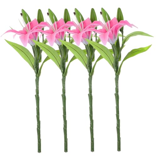 HOLIDYOYO 4stücke Realistische Künstliche Lilien Blumenstrauß Für Hochzeitsdekoration Indoor Und Outdoor Wiederverwendbare Faux Blumen Für Tisch Fenster Und Schlafzimmer Deko von HOLIDYOYO