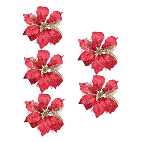HOLIDYOYO 5stücke Künstliche Weihnachtsblumen Glitzernde Deko Für Weihnachtsbaum Und Festlichkeiten Langlebiges Kunststoffmaterial Festliche Ornamente Für Festliche von HOLIDYOYO