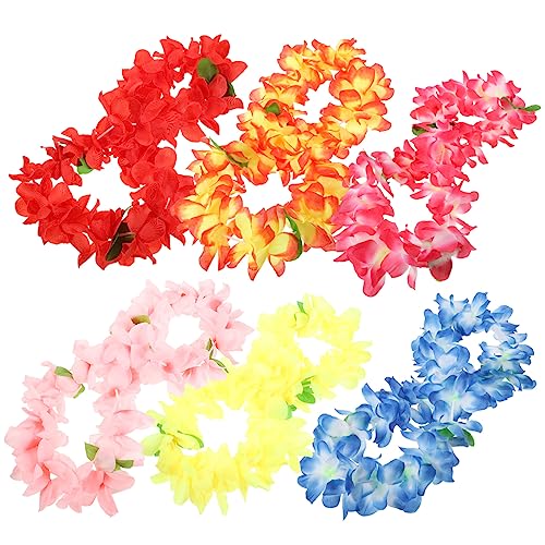 HOLIDYOYO 6 Stück Hawaiianische Blumenkette Teiliges für Luau Party Upgrade mit Dickerem Farbenfrohem Design Rot Gelb Orange Blau Hellpink für Tropische Feiern Hochzeiten und Dekoration von HOLIDYOYO