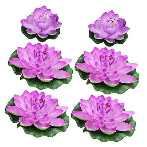 HOLIDYOYO 6 Stück Künstliche Schwimmende Seerosen Teiliges Violett Realistische Lotusblüte mit Mittleren und Großen Pflanzen Langlebige Teichdekoration für Garten und Aquarium Natürliche von HOLIDYOYO
