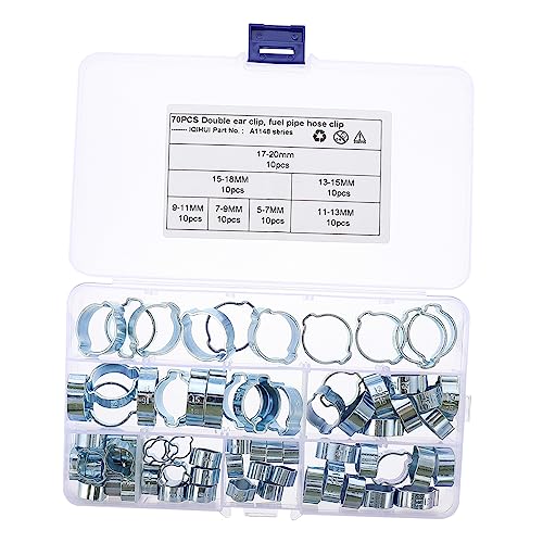 HOLIDYOYO 70 Stück Teiliges Set von Schlauchschellen Kohlenstoffstahl Doppelohr Klemmen für Wasser und Gasleitungen für Auto und Praktischer Aufbewahrungsbox von HOLIDYOYO