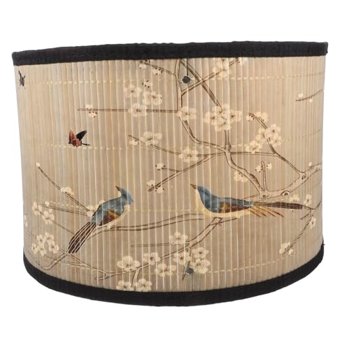 HOLIDYOYO Bamboo Lampenschirm Retro Stil Gedruckter Lampenschirm für Esstisch Hängelampe Stabile Halterung Warmes Licht Dekoration für Wohnzimmer Schlafzimmer Hotel und Büro von HOLIDYOYO
