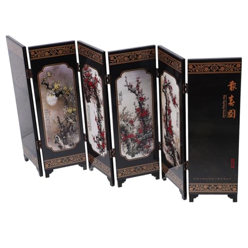 HOLIDYOYO Bildschirmschmuck chinesischer Stil Desktop-Dekoration chinesische Teiler Desktop-Faltbildschirm chinesischer Panel-Bildschirm Zimmerteiler Holz Raumteiler hölzern Schwarz von HOLIDYOYO