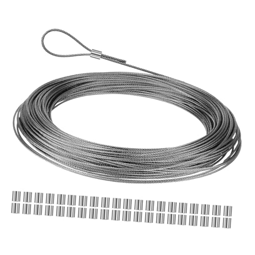 HOLIDYOYO Edelstahl Drahtseil Aluminiumhülsen Robustes Drahtseil für Wäscheleine Geländer und Vielseitige Außenanwendungen Inklusive Crimphülsen für DIY Projekte von HOLIDYOYO