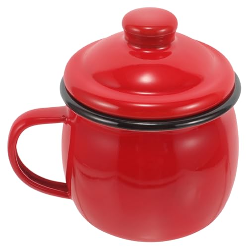 HOLIDYOYO Emaille-Tasse Rustikale Kaffeetasse Mit Deckel Teetasse Emaille-Camp-Tasse Blechtasse Für Reisen Wandern Wandern Camping Geschenke Rot 580 Ml von HOLIDYOYO