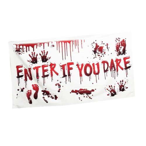 HOLIDYOYO Halloween Tischdecke mit Blutmotiv und Fleckenresistent Enter If You Dare Banner Gruselige Halloween Party Dekoration für Zuhause Bar und Club Teilig von HOLIDYOYO