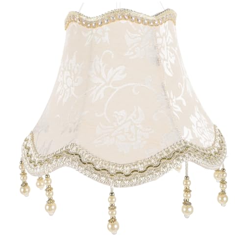 HOLIDYOYO Hochwertiger Jacquard Lampenschirm mit Perlen Quaste Dekorativer Stoff Lampenschirm für Tischlampen Eleganter Behang für Wohnzimmer und Schlafzimmer von HOLIDYOYO