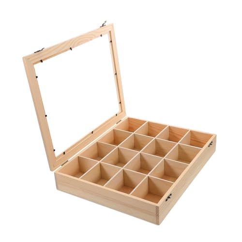 HOLIDYOYO Holz aufbewahrungsbox mit Fächern und Transparentem Deckel Robuste Vitrine zur Aufbewahrung und Präsentation von Mineralien Kristallen und Kleinen Gesteinssammlungen Vielseitiger von HOLIDYOYO
