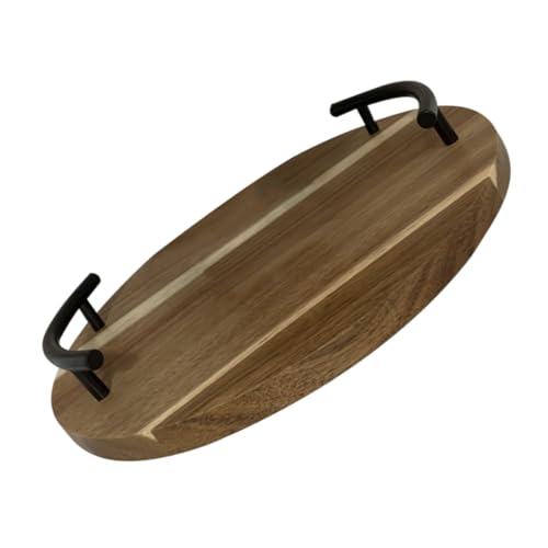 HOLIDYOYO Holz serviertablett Rund mit Kleinem Griff Hitzebeständiger Isolier tablett für Snacks Frühstück Obst Leicht Tragbares Holztablett für Wohnzimmer Küchentheke von HOLIDYOYO